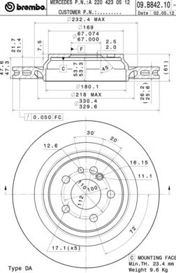 Гальмівний диск BREMBO 09.B842.11
