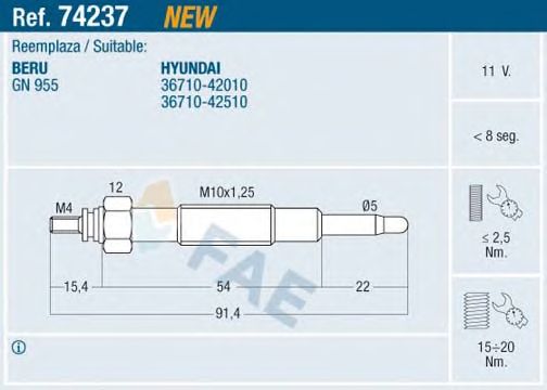 Свеча накала FAE 74237