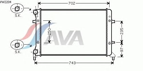 Радиатор, охлаждение двигателя AVA QUALITY COOLING VW2204