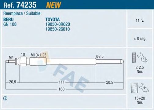 Свеча накала FAE 74235