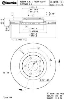 Тормозной диск BREMBO 09.B266.11