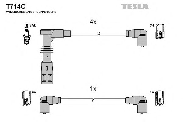 Комплект высоковольтных проводов TESLA T714C