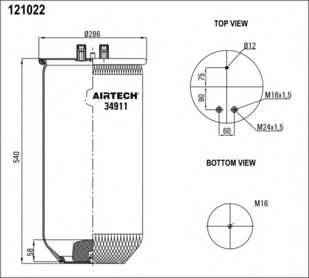 Пневмоподушка підвіски AIRTECH 34911 P