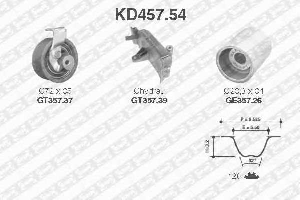 Комплект ремня ГРМ SNR KD457.54