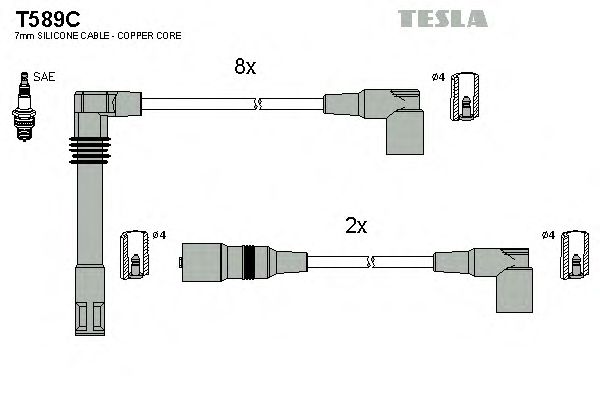 Комплект высоковольтных проводов TESLA T589C