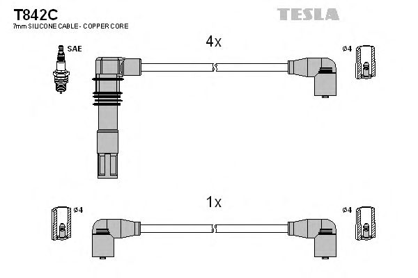 Комплект высоковольтных проводов TESLA T842C
