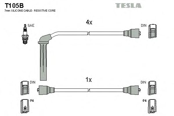 Комплект високовольтних проводів TESLA T105B