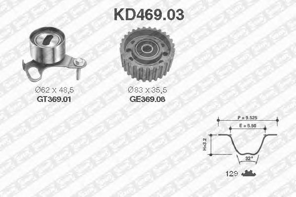 Комплект ременя ГРМ SNR KD469.03