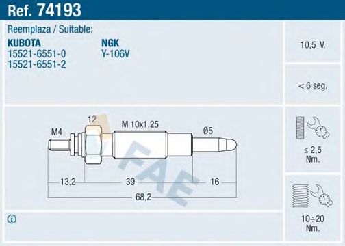 Свеча накала FAE 74193