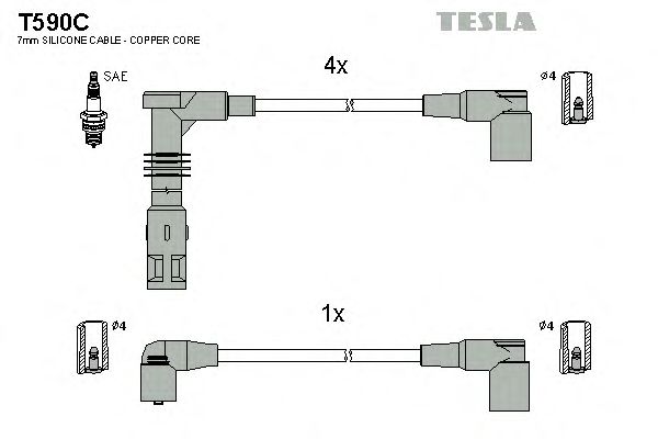 Комплект высоковольтных проводов TESLA T590C