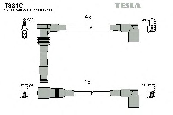 Комплект высоковольтных проводов TESLA T881C