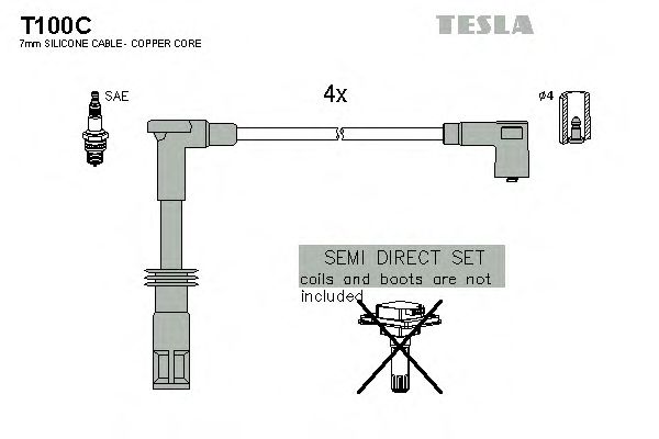 Комплект высоковольтных проводов TESLA T100C