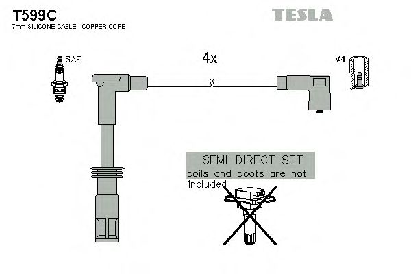 Комплект высоковольтных проводов TESLA T599C