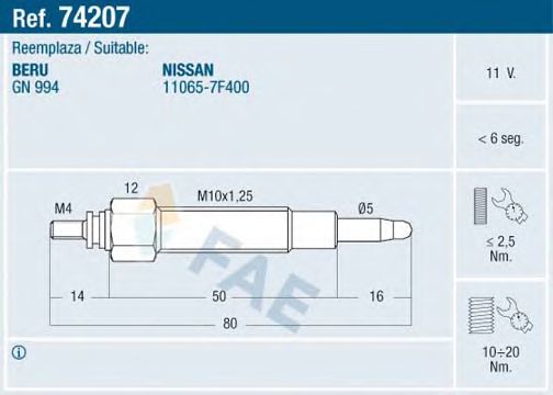 Свічка розжарення FAE 74207