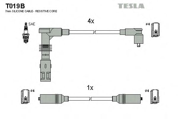 Комплект высоковольтных проводов TESLA T019B
