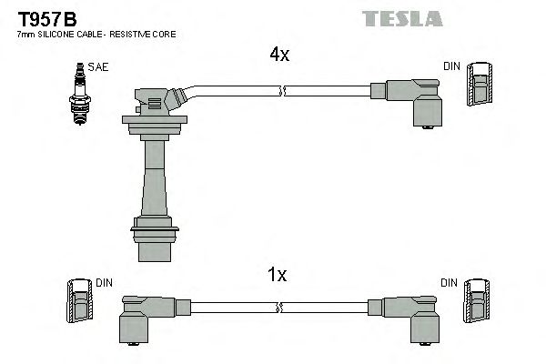 Комплект высоковольтных проводов TESLA T957B