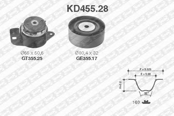 Комплект ременя ГРМ SNR KD455.28