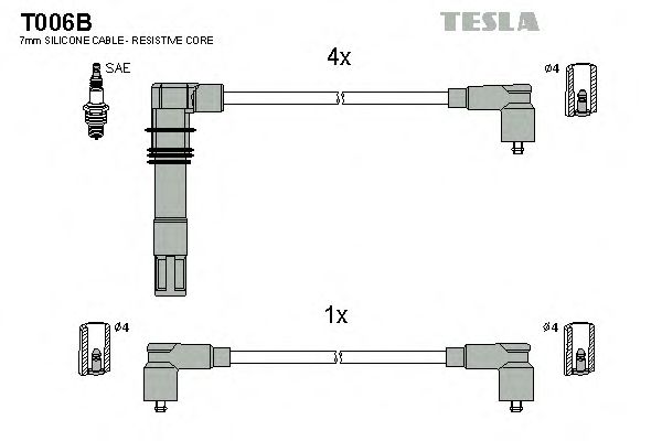 Комплект высоковольтных проводов TESLA T006B