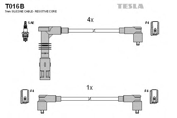 Комплект высоковольтных проводов TESLA T016B