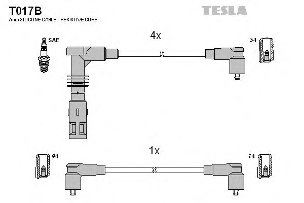 Комплект высоковольтных проводов TESLA T017B