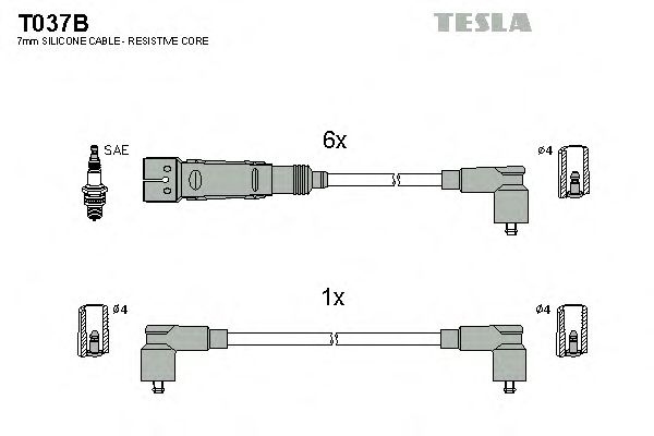 Комплект высоковольтных проводов TESLA T037B