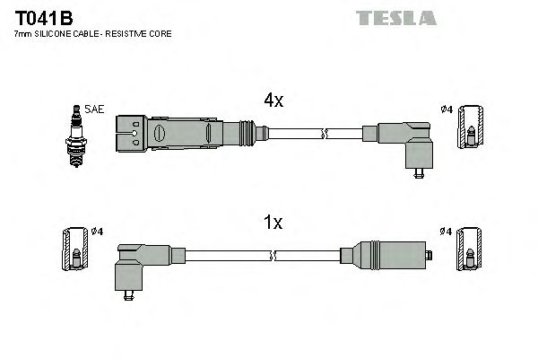Комплект высоковольтных проводов TESLA T041B