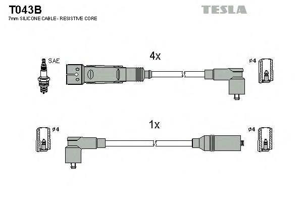 Комплект высоковольтных проводов TESLA T043B