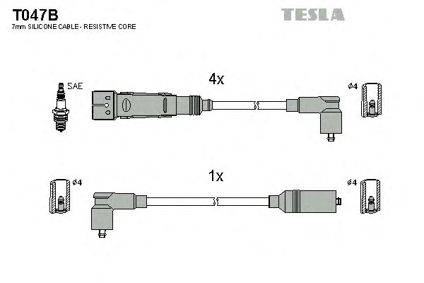 Комплект высоковольтных проводов TESLA T047B