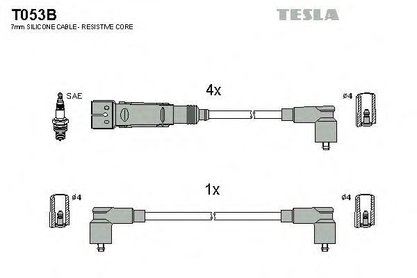 Комплект высоковольтных проводов TESLA T053B