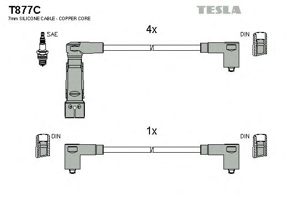 Комплект высоковольтных проводов TESLA T877C