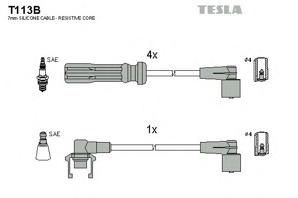 Комплект высоковольтных проводов TESLA T113B