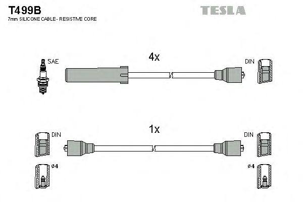 Комплект высоковольтных проводов TESLA T499B