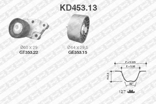 Комплект ремня ГРМ SNR KD453.13