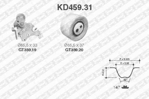Комплект ременя ГРМ SNR KD459.31