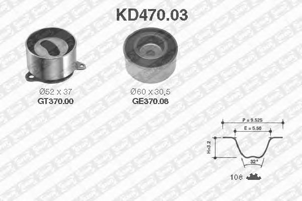 Комплект ременя ГРМ SNR KD470.03