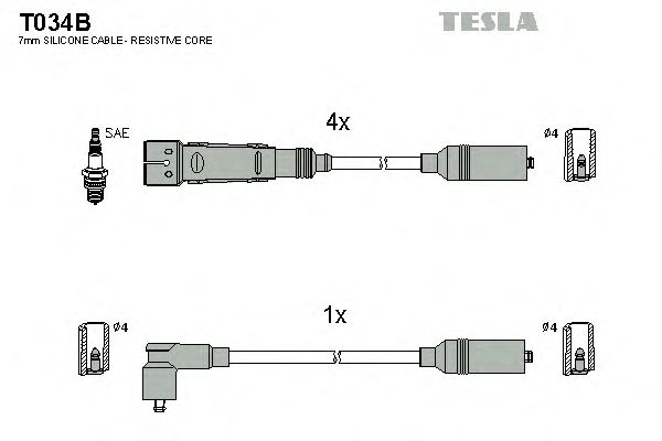 Комплект высоковольтных проводов TESLA T034B
