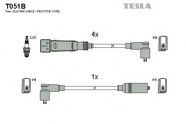 Комплект высоковольтных проводов TESLA T051B