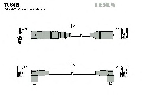 Комплект высоковольтных проводов TESLA T064B