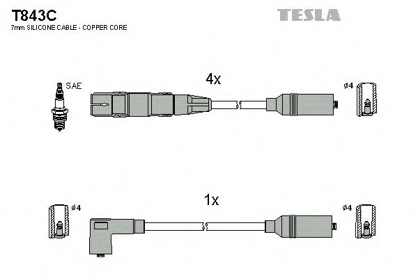 Комплект високовольтних проводів TESLA T843C