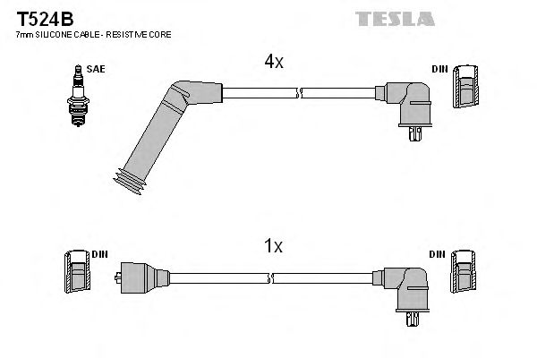 Комплект высоковольтных проводов TESLA T524B