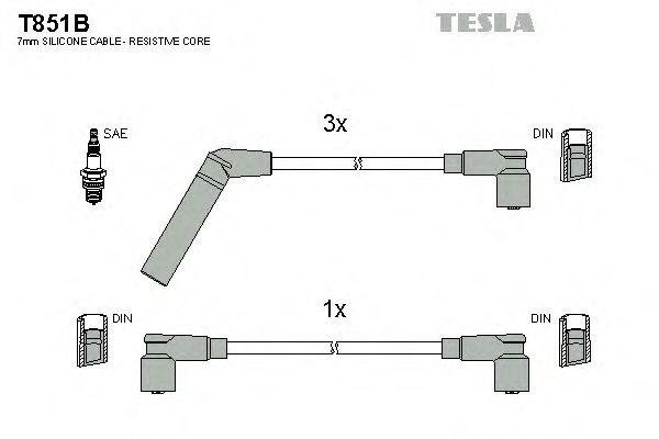 Комплект высоковольтных проводов TESLA T851B