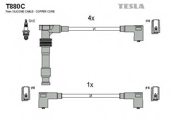 Комплект высоковольтных проводов TESLA T880C