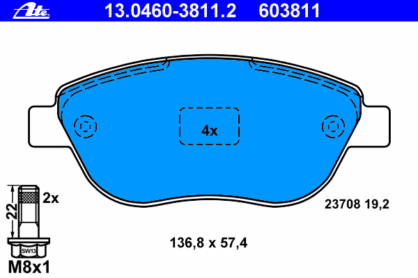 Тормозные колодки ATE 13.0460-3811.2