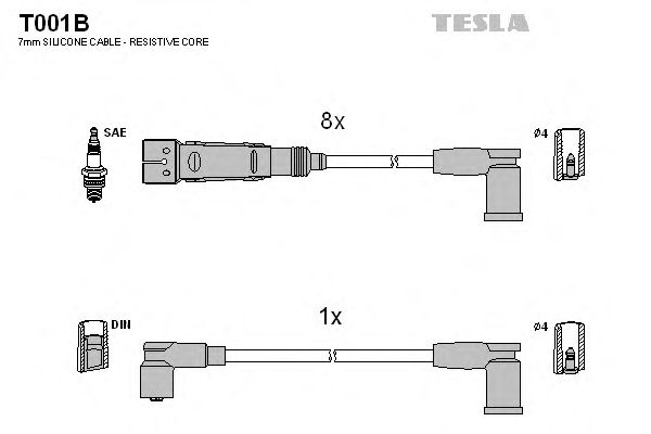 Комплект высоковольтных проводов TESLA T001B