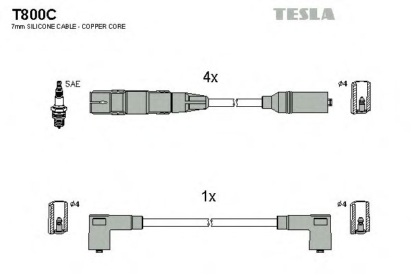 Комплект высоковольтных проводов TESLA T800C