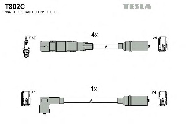 Комплект высоковольтных проводов TESLA T802C