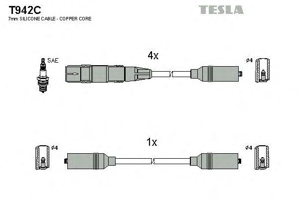 Комплект высоковольтных проводов TESLA T942C