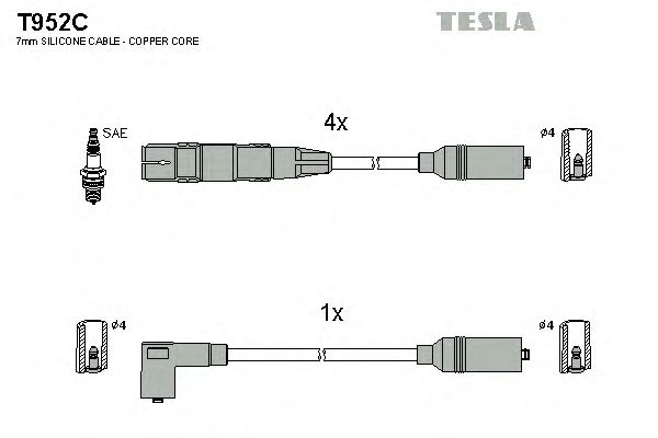 Комплект высоковольтных проводов TESLA T952C