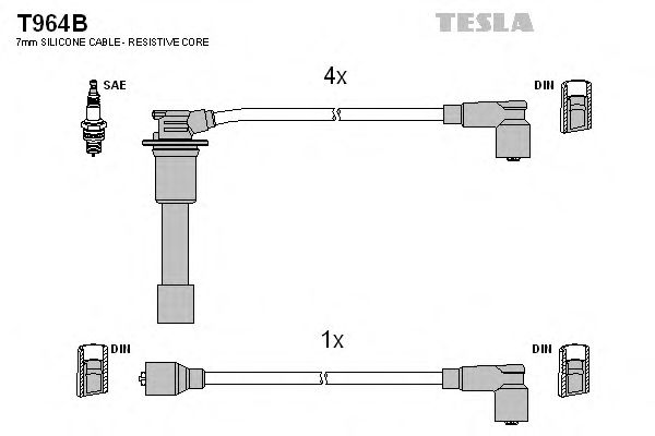 Комплект высоковольтных проводов TESLA T964B