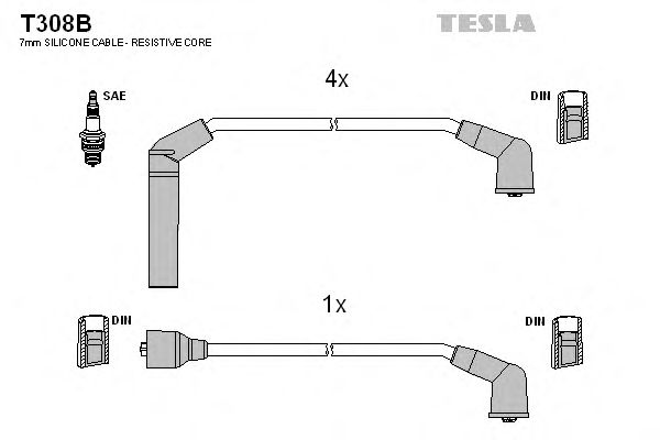 Комплект високовольтних проводів TESLA T308B